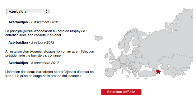 azerb-rsf Azerbaïdjan - capture d'écran du site internet RSF